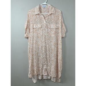 Lost + Wander Shirt Dress Women's Medium/Large Pink White Floral Bohemian Casual